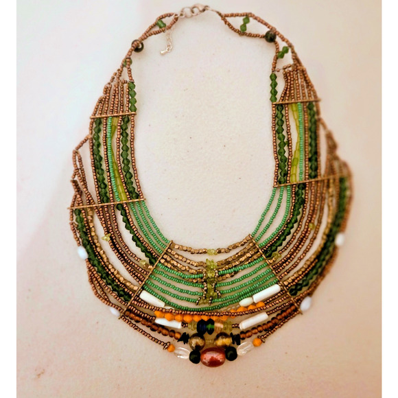 Handmade Green Gold Tribal Necklace Boho - Picture 5 of 10